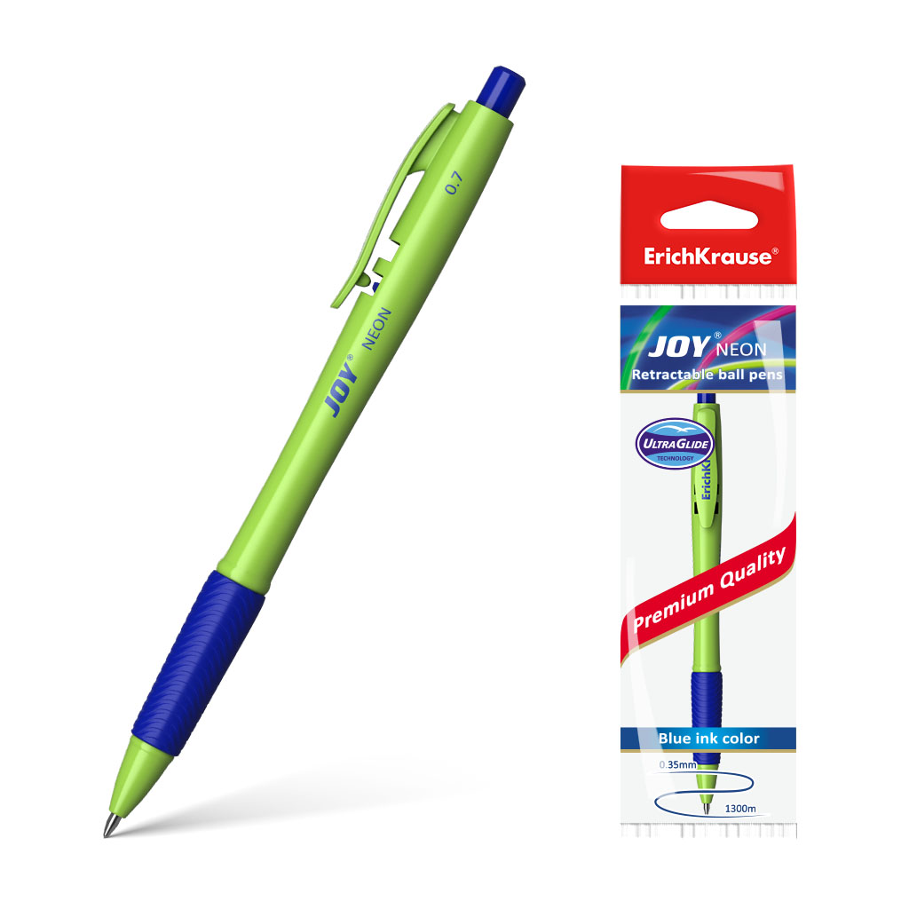 Ручка шариковая автоматическая ErichKrause® JOY® Neon, Ultra Glide Technology, цвет  чернил синий (в пакете по 1 шт.)