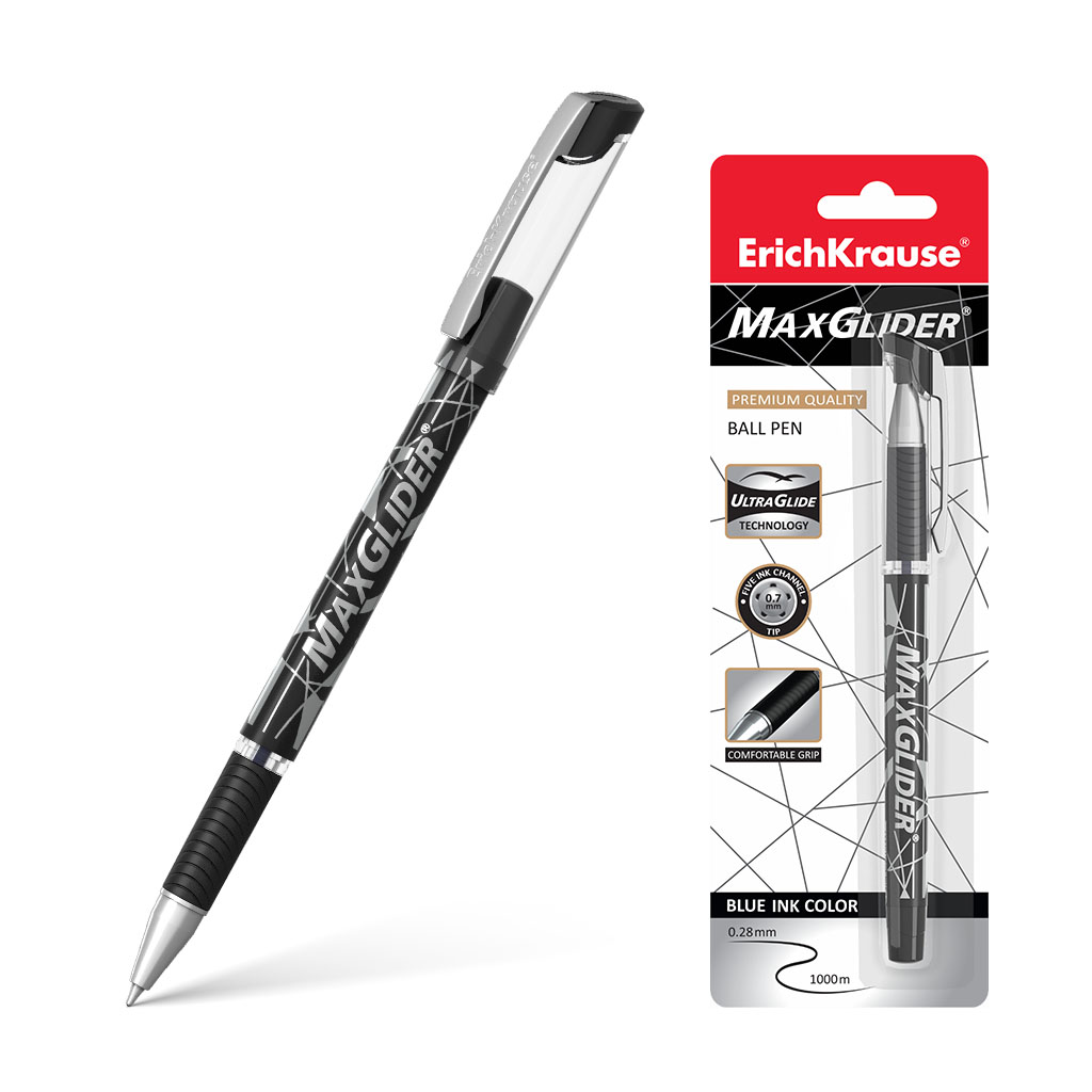 Ручка шариковая ErichKrause MaxGlider® Stick&Grip 0.7, Ultra Glide Technology, цвет  чернил черный (в блистере по 1 шт.)
