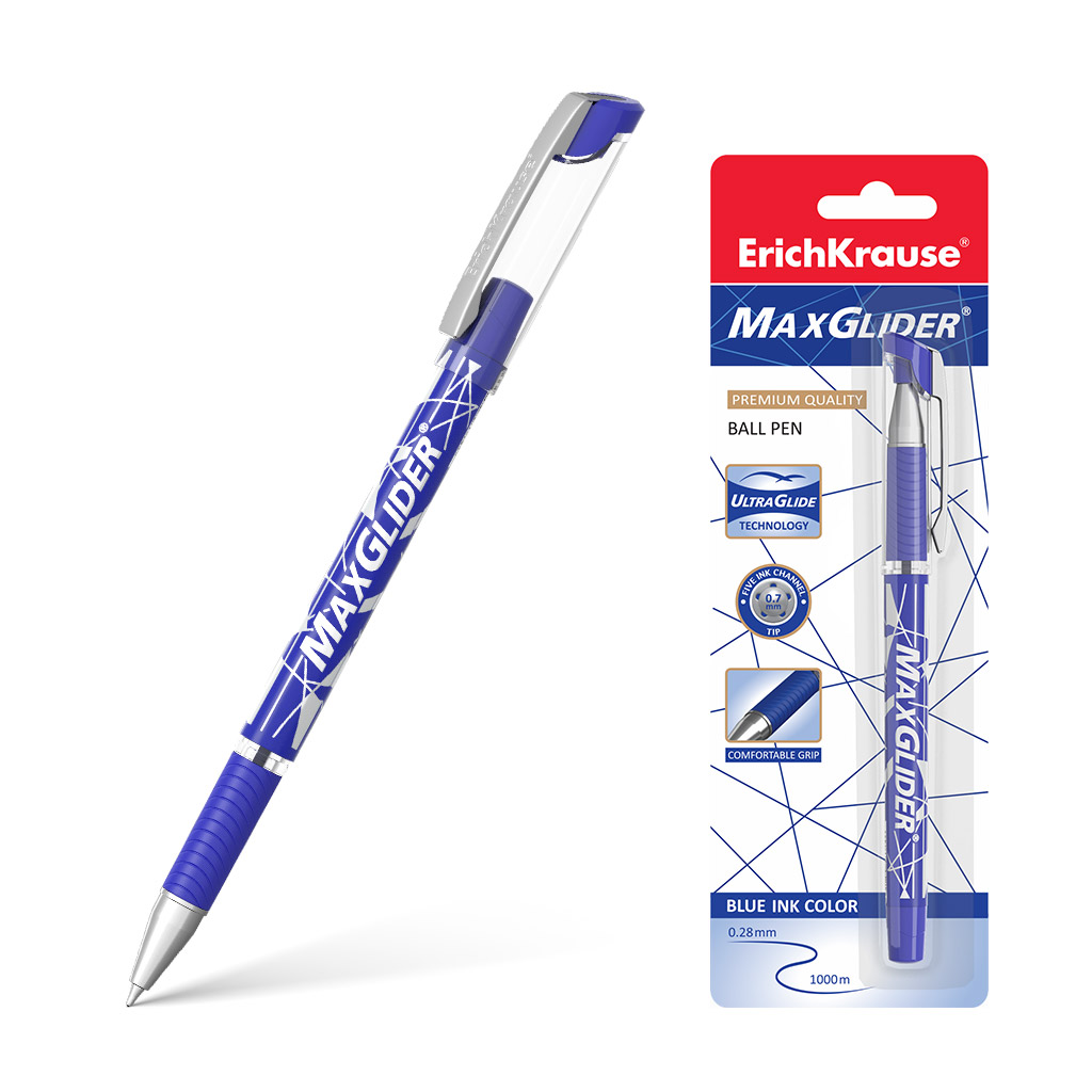 Ручка шариковая ErichKrause MaxGlider® Stick&Grip 0.7, Ultra Glide Technology, цвет  чернил синий (в блистере по 1 шт.)