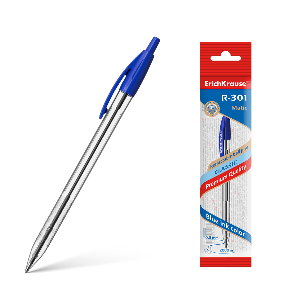 Ручка шариковая автоматическая ErichKrause R-301 Matic Classic 1.0, цвет чернил синий (в пакете по 1 шт.)