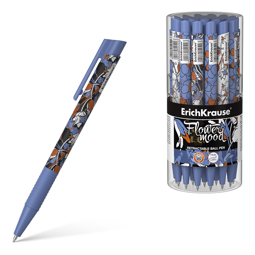 Ручка шариковая автоматическая ErichKrause Tulips Matic&Grip 0.7, цвет чернил синий (в тубусе по 24 шт.)
