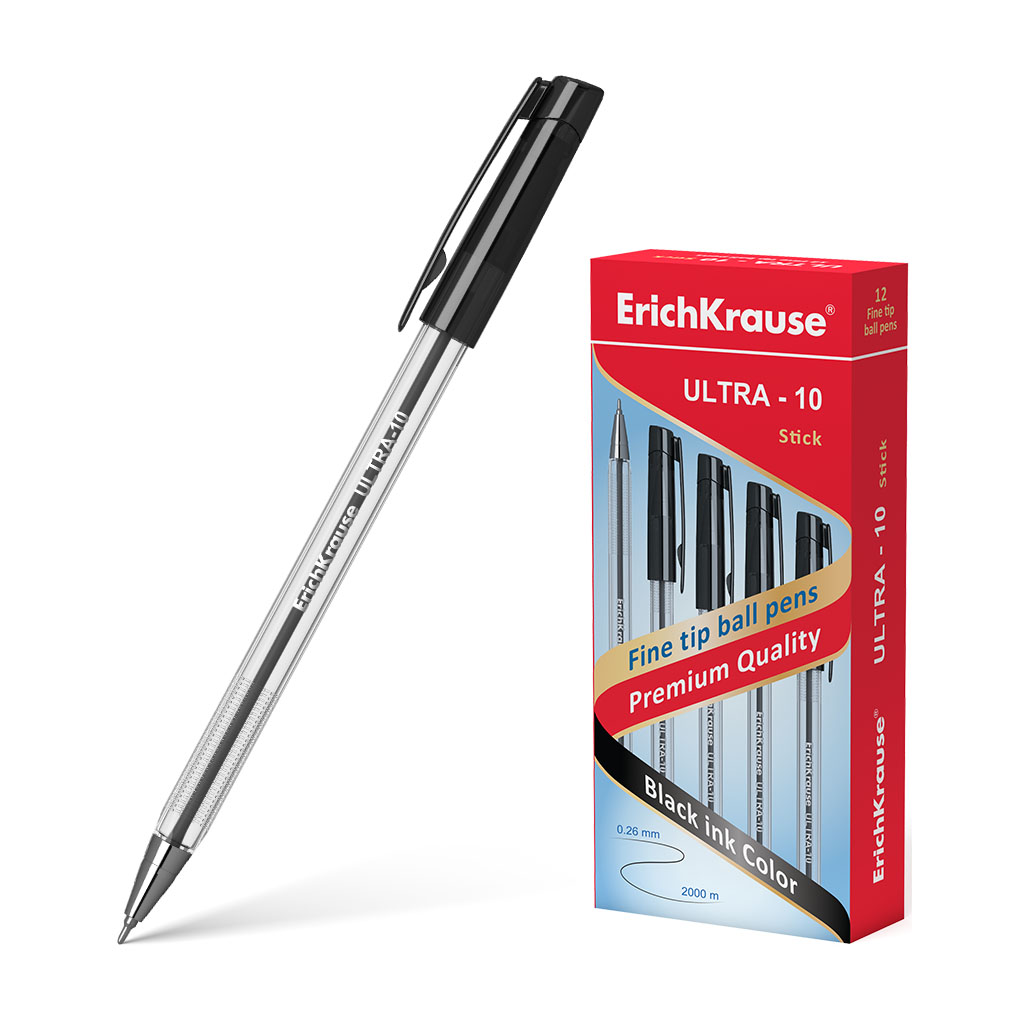 Ручка шариковая ErichKrause ULTRA-10 Stick Classic 0.7, Super Glide Technology, цвет чернил черный (в коробке по 12 шт.)