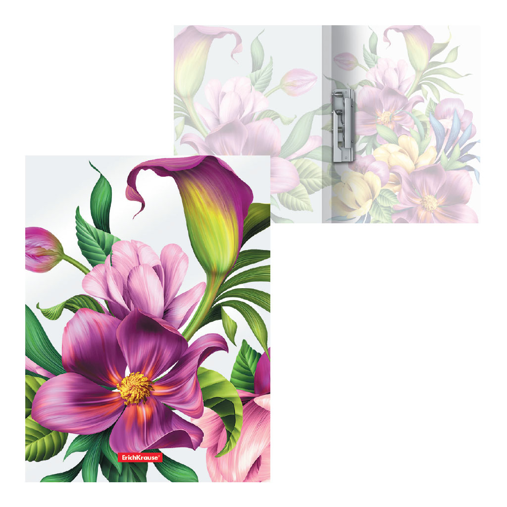 Папка с боковым зажимом пластиковая ErichKrause® Tropical Flowers, A4 (в пакете по 4 шт.)
