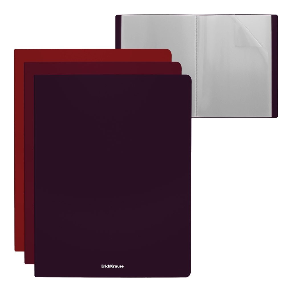Папка файловая пластиковая ErichKrause® Matt Blackberry Marsala, арома, c 20 карманами, A4, ассорти (в пакете по 3 шт.)