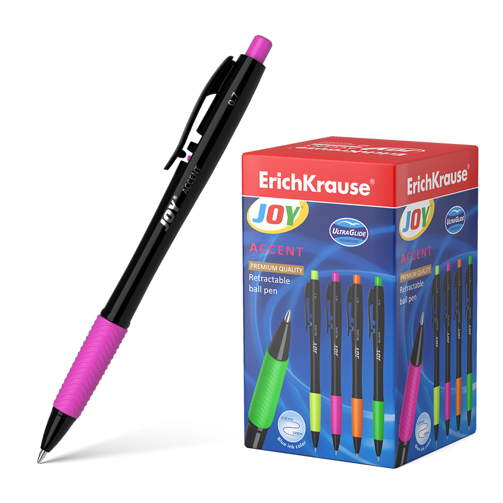 Ручка шариковая автоматическая ErichKrause JOY® Matic&Grip Accent 0.7, Super Glide Technology, цвет чернил синий (в коробке по 50 шт.)