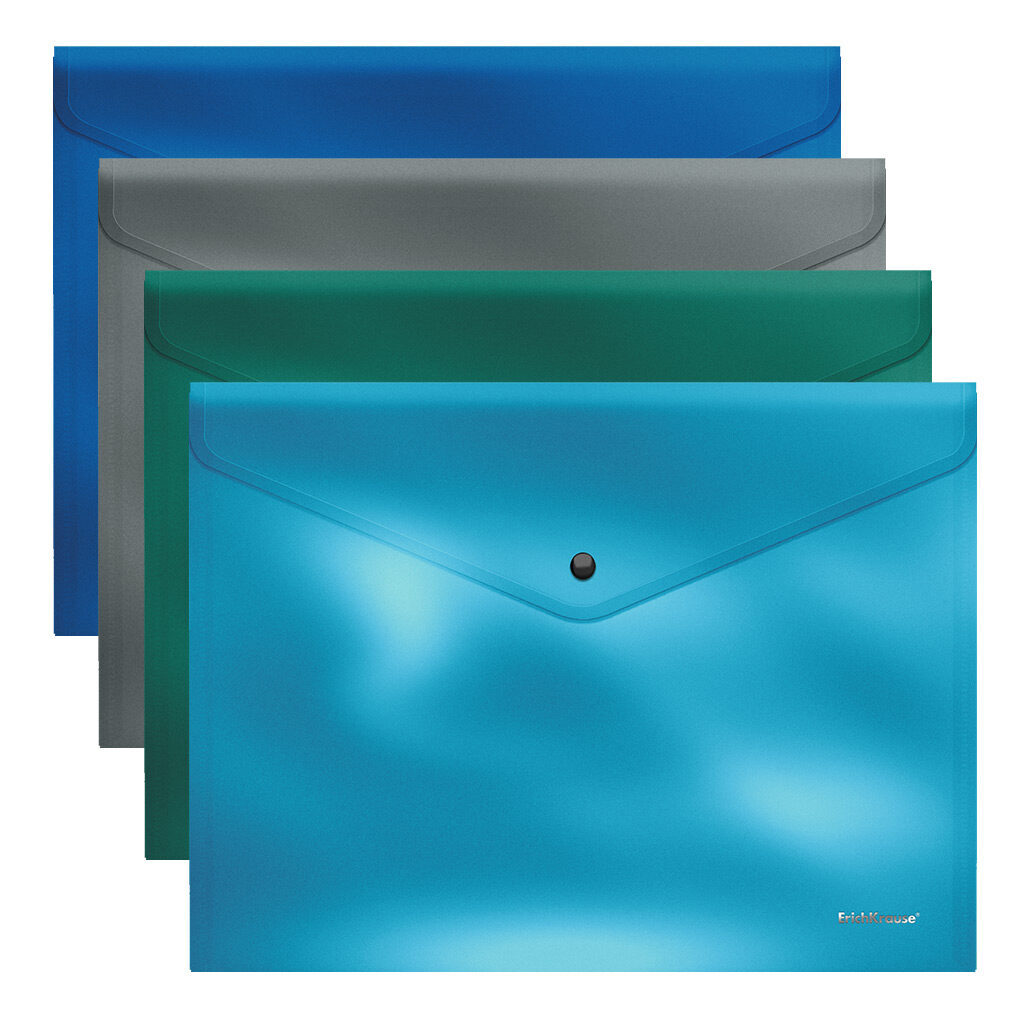 Папка-конверт на кнопке пластиковая ErichKrause® Glossy Ice Metallic, FC, непрозрачный, ассорти (в пакете по 12 шт.)