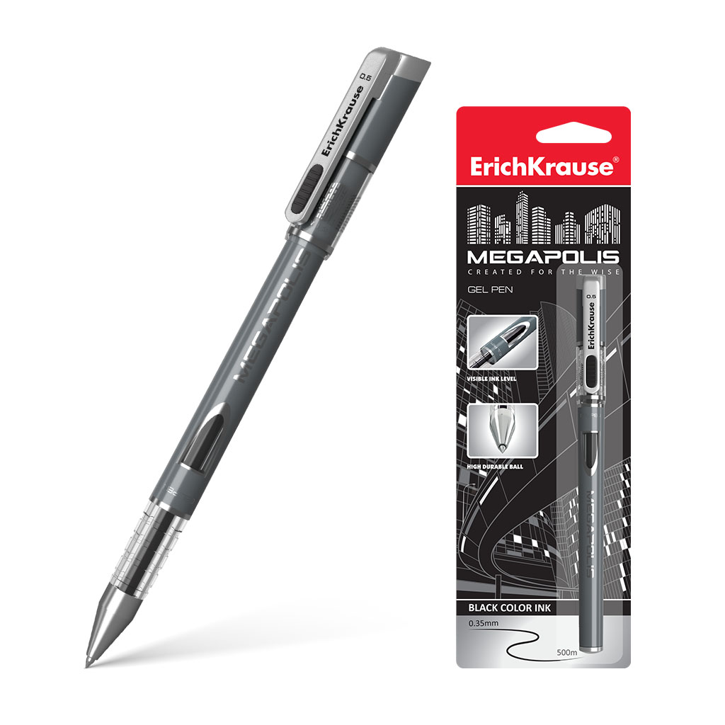 Ручка гелевая EK MEGAPOLIS Gel Stick черная, 0,5мм, цв. непрозр. корп, блистер