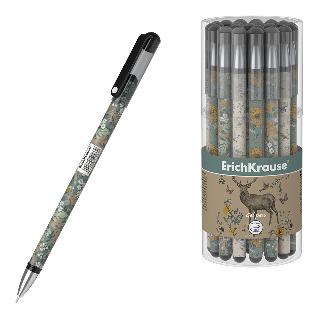 Ручка гелевая ErichKrause Natural Life Stick 0.38, цвет чернил черный (в тубусе по 24 шт.)