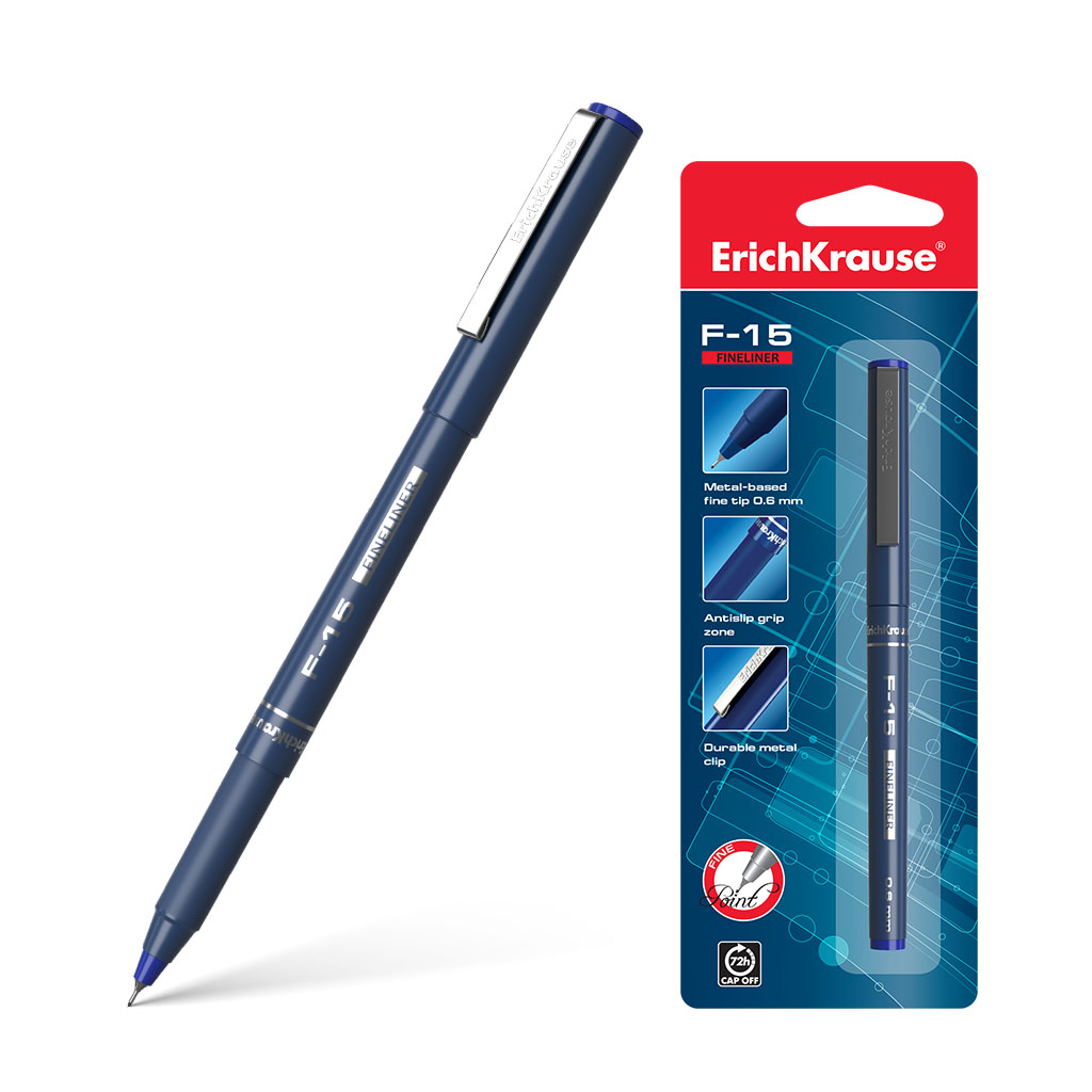 Ручка капиллярная ErichKrause F-15 Stick Classic, цвет чернил синий (в блистере по 1 шт.)