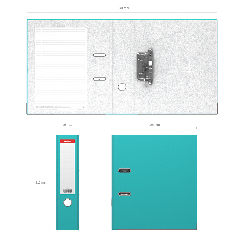 Папка–регистратор с арочным механизмом разборная ErichKrause, Standard, А4, 70 мм, бирюзовый