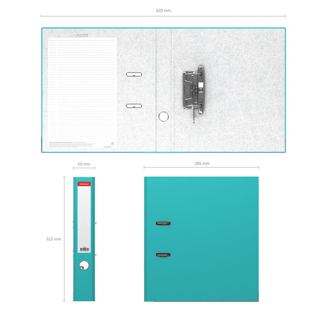 Папка–регистратор с арочным механизмом разборная ErichKrause, Standard, А4, 50 мм, бирюзовый