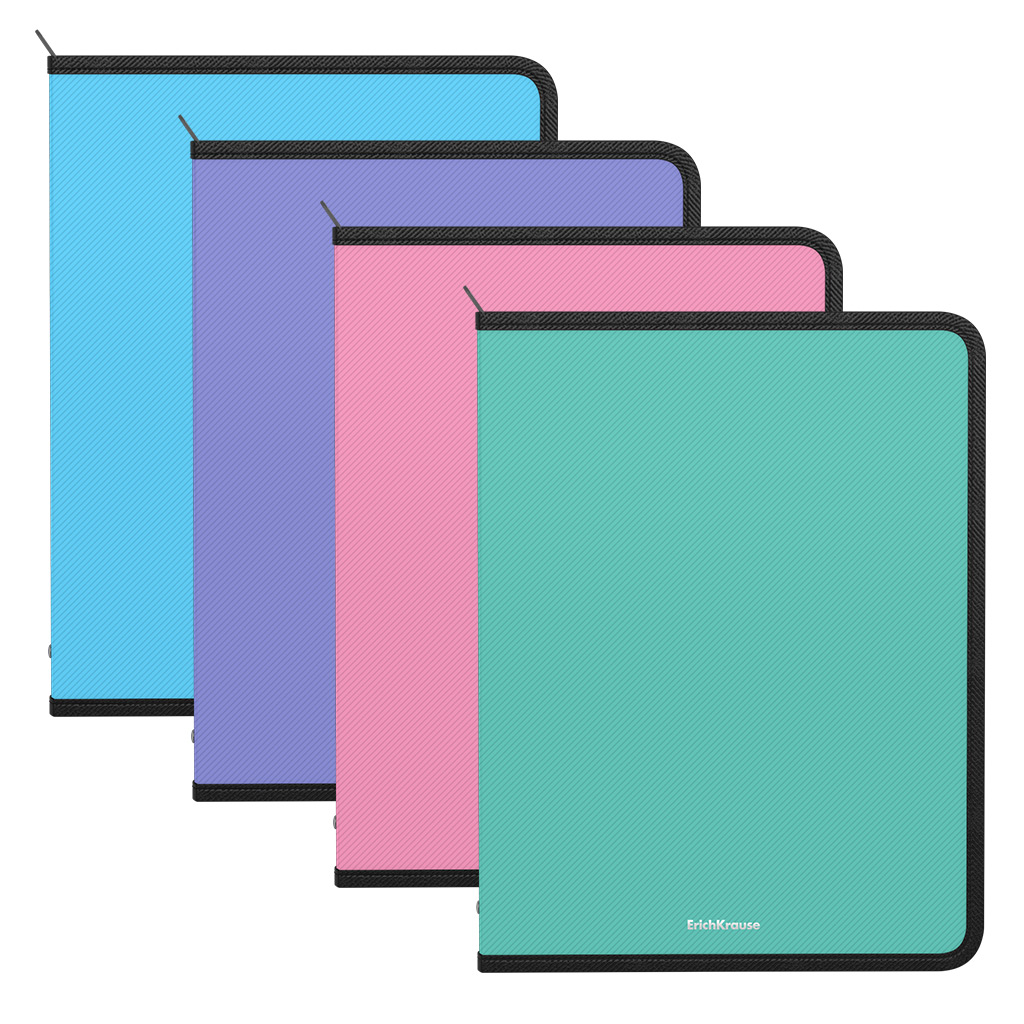 Папка для тетрадей на молнии пластиковая ErichKrause Diagonal Pastel, A4, ассорти (в пакете по 4 шт.)