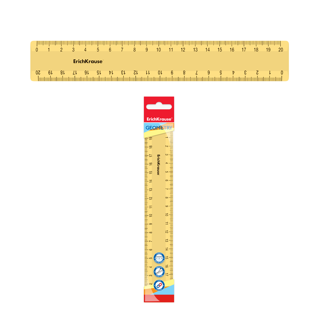 Линейка пластиковая ErichKrause Iris, 20см, желтая, во флоупаке