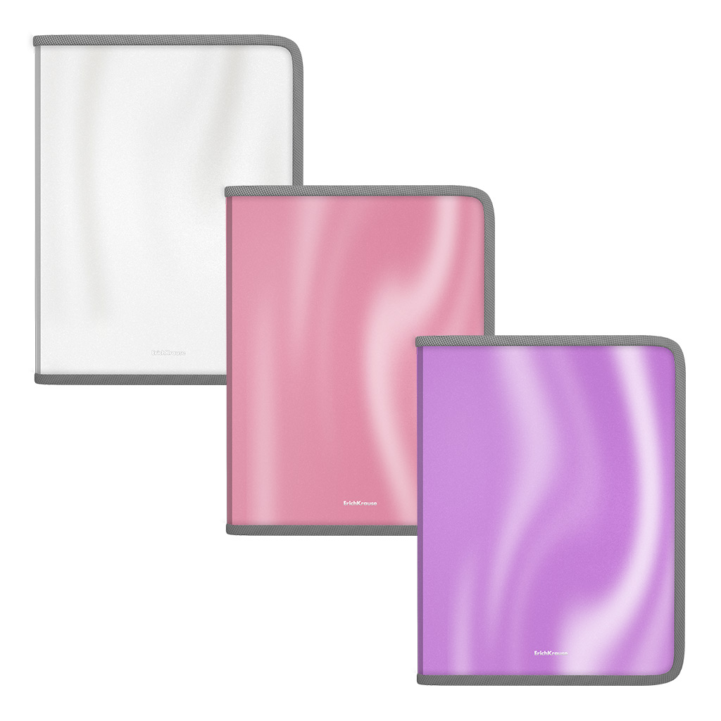 Папка для тетрадей на молнии пластиковая ErichKrause Glossy Candy, A5+, ассорти (в пакете по 3 шт.)