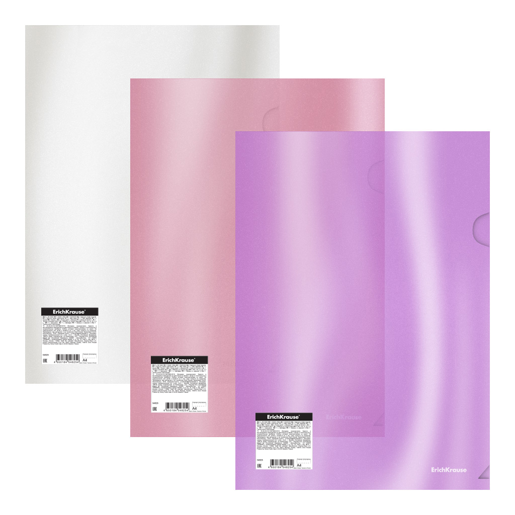 Папка-уголок пластиковая ErichKrause® Glossy Candy, A4, полупрозрачный, ассорти (в пакете по 24 шт.)