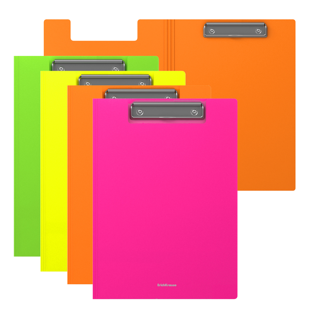 Папка-планшет пластиковая ErichKrause Matt Neon, A4, ассорти (в пакете по 4 шт.)