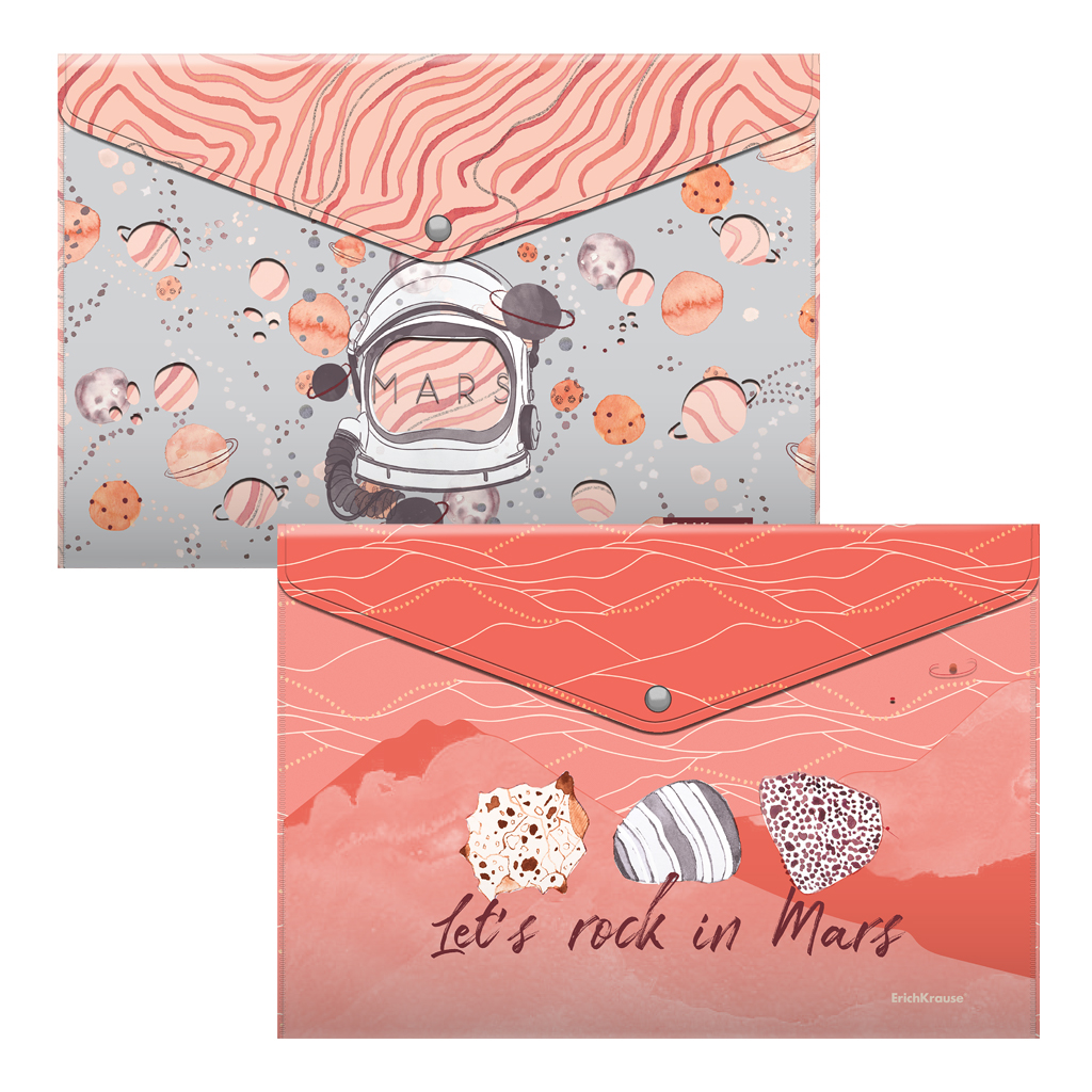 Набор из 4 папок-конвертов на кнопке пластиковых ErichKrause® Martian Girl, A4, ассорти