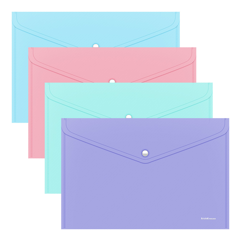 Папка-конверт на кнопке пластиковая ErichKrause Diagonal Pastel, A4, непрозрачный, ассорти (в пакете по 24 шт.)