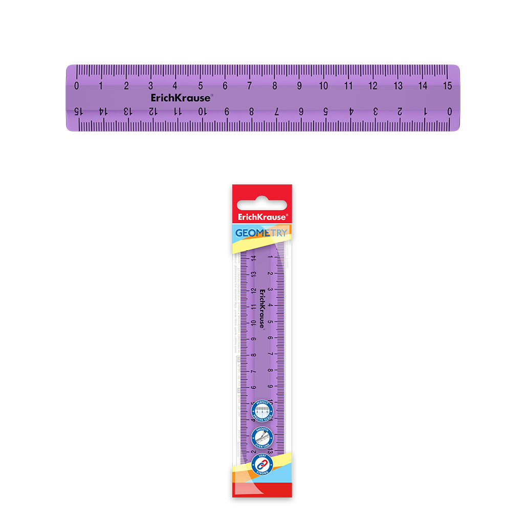 Линейка пластиковая ErichKrause Candy, 15см, фиолетовая, во флоупаке