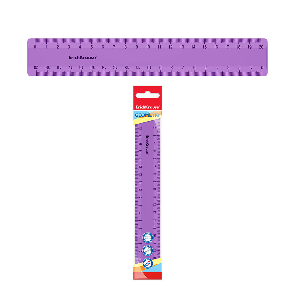 Линейка пластиковая ErichKrause Candy, 20см, фиолетовая, во флоупаке