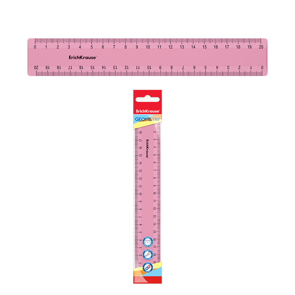 Линейка пластиковая ErichKrause Candy, 20см, розовая, во флоупаке