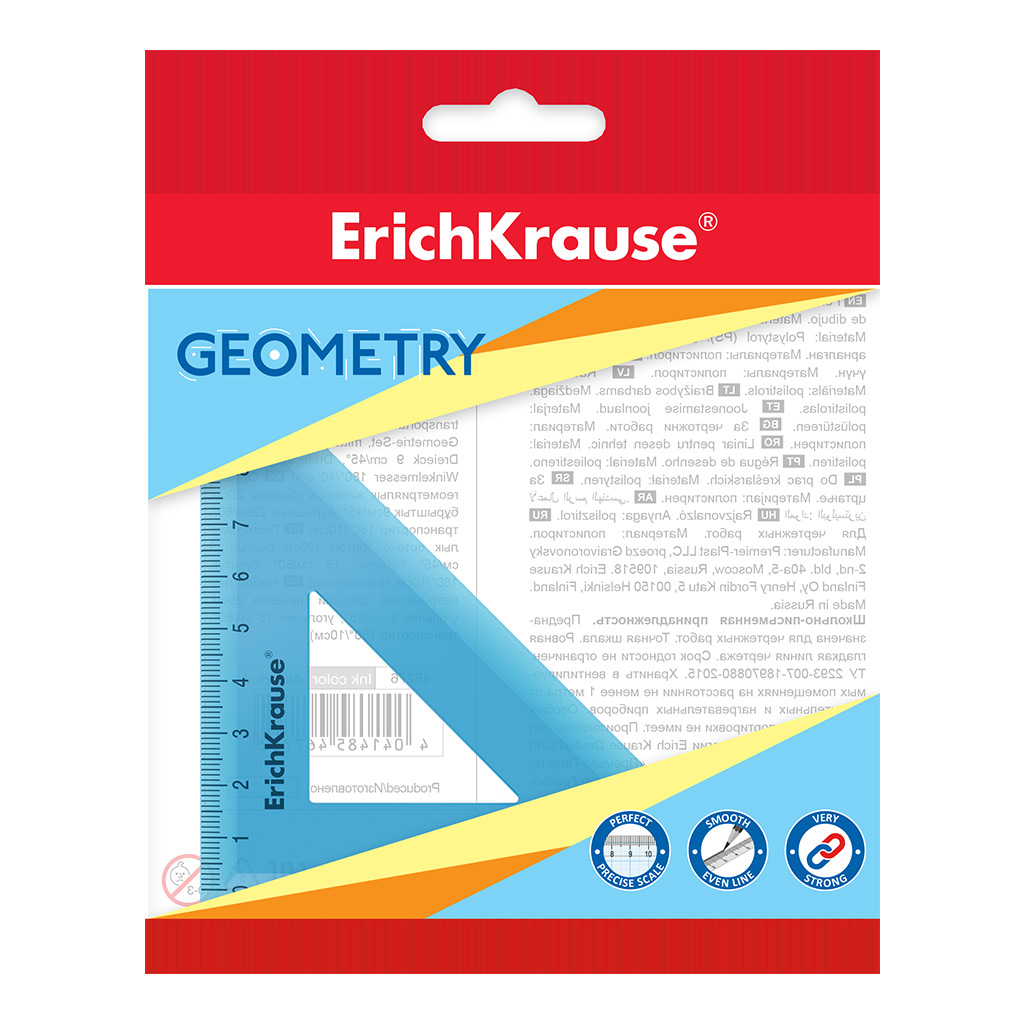 Угольник пластиковый ErichKrause Standard, 45°/9см, голубой, во флоупаке