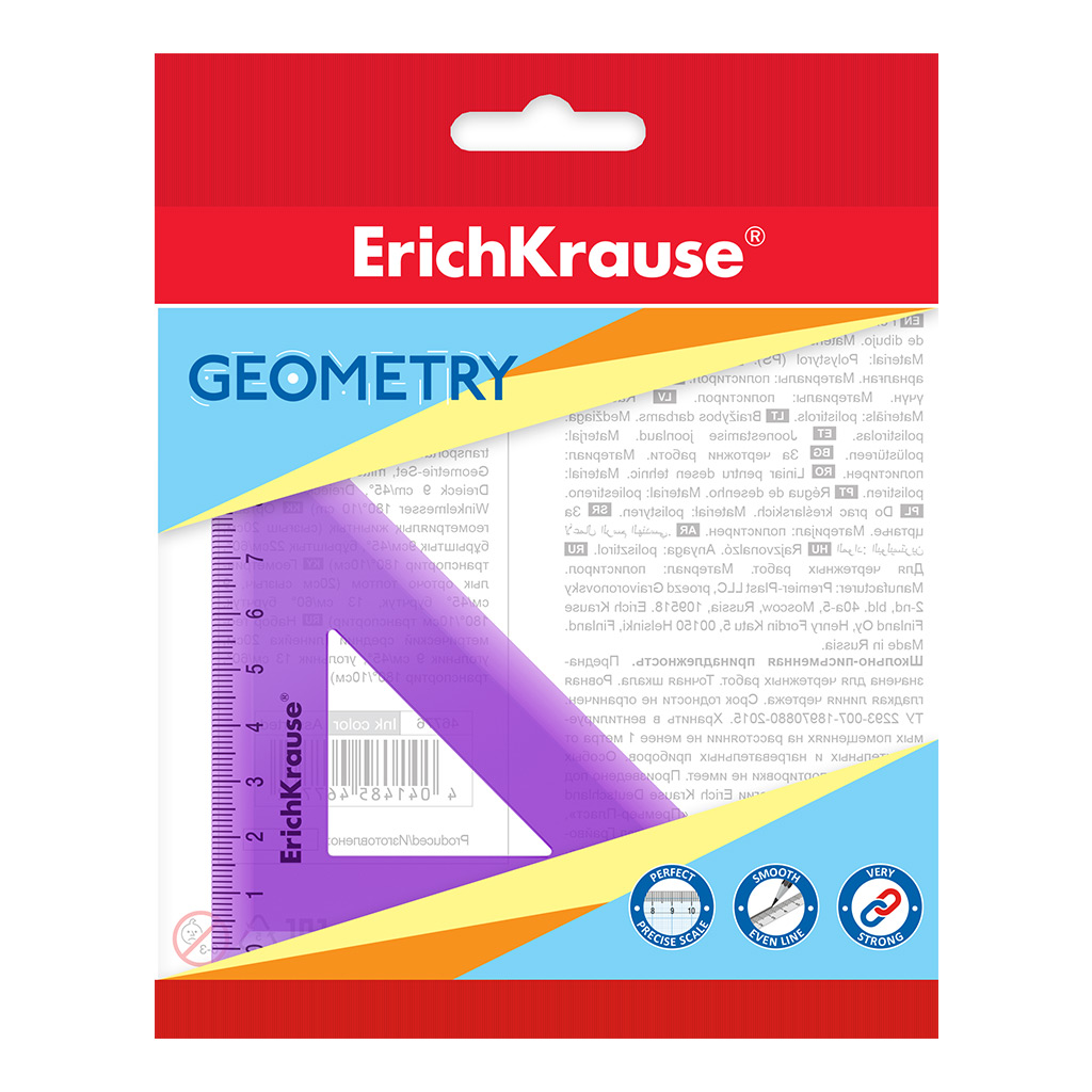 Угольник пластиковый ErichKrause Standard, 45°/9см, сиреневый, во флоупаке