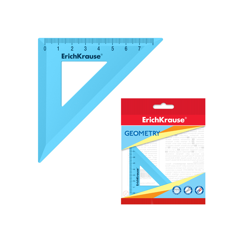 Угольник пластиковый ErichKrause Pastel, 45°/7см, голубой, во флоупаке