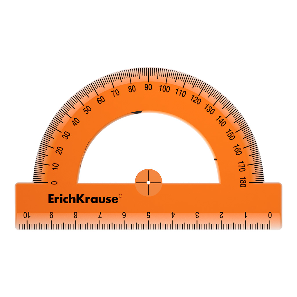 Транспортир пластиковый ErichKrause Neon, 180°/10см, оранжевый, во флоупаке