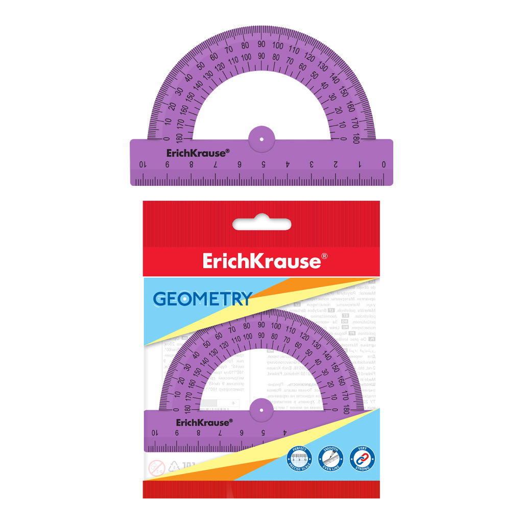 Транспортир пластиковый ErichKrause Candy, 180°/10см, фиолетовый, во флоупаке