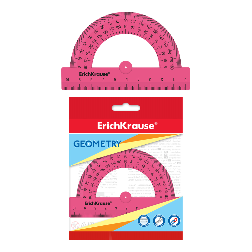 Транспортир пластиковый ErichKrause Bubble Gum, 180°/10см, розовый, во флоупаке