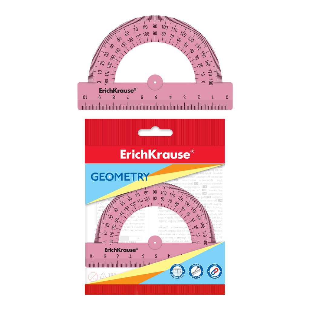 Транспортир пластиковый ErichKrause Candy, 180°/10см, розовый, во флоупаке