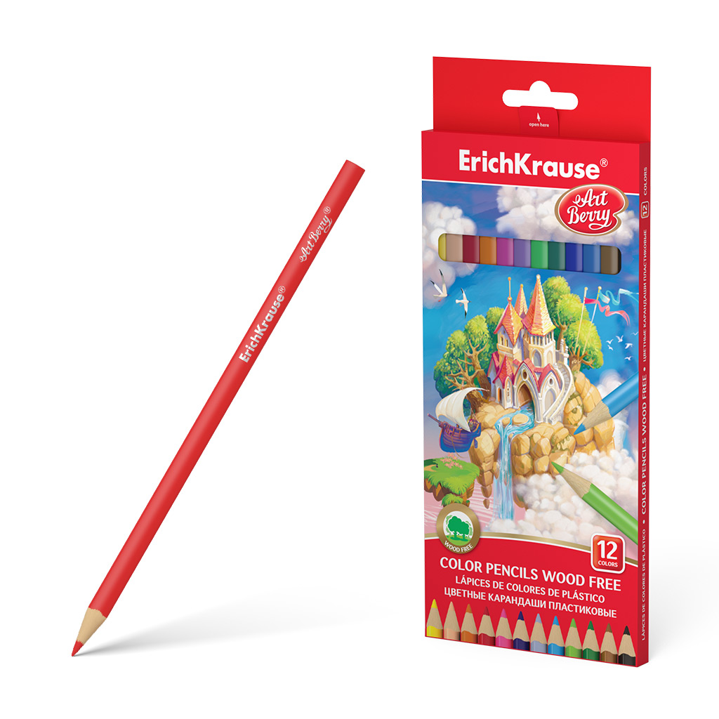 Цветные карандаши пластиковые ArtBerry® трехгранные, грифель 3 мм, 12 цветов (в коробке с европодвесом 12 шт)