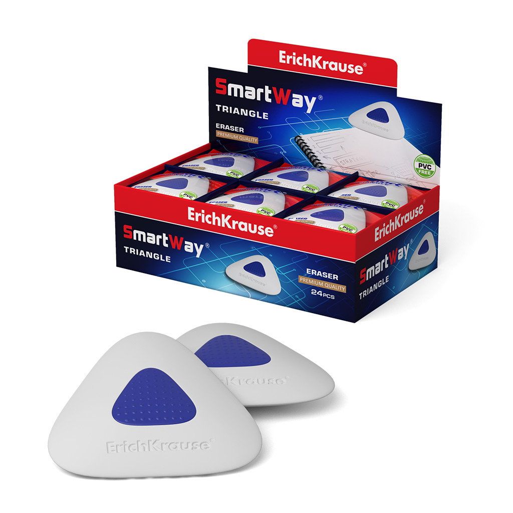 Ластик с пластиковым держателем ErichKrause SmartWay® Triangle (в пакете с европодвесом) (в коробке по 24 шт.)