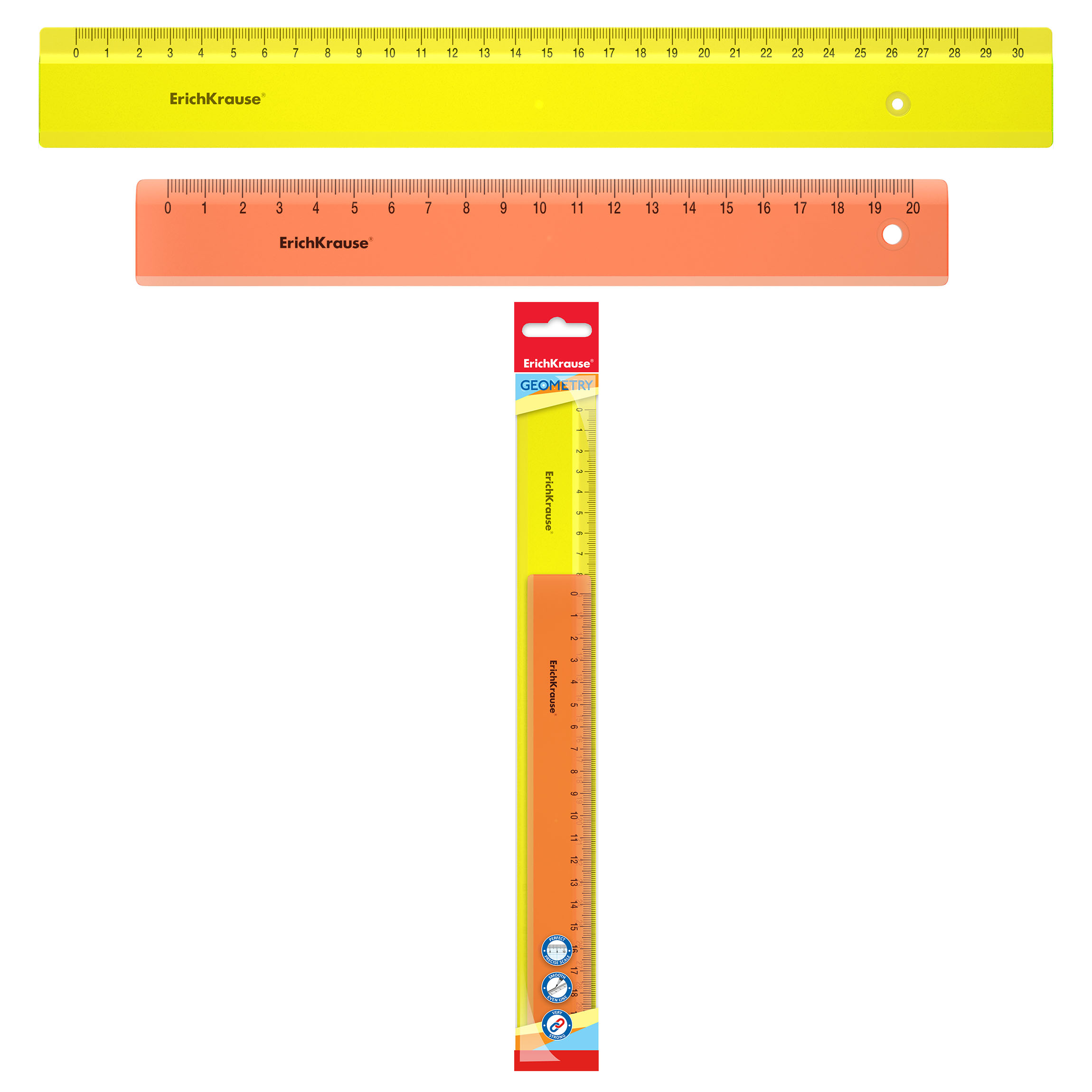 Набор из 2 пластиковых линеек ErichKrause Neon, (20см, 30см), ассорти из 2 цветов, во флоупаке