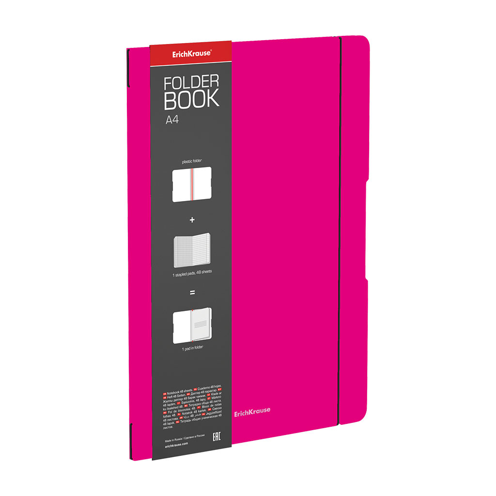 Тетрадь общая ученическая в съемной пластиковой обложке ErichKrause FolderBook Neon, розовый, А4, 48 листов, клетка