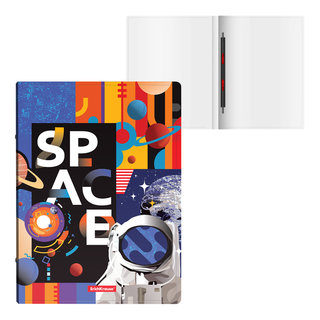 Папка-скоросшиватель пластиковая с пружинным механизмом ErichKrause® Cosmonaut, A4 (в пакете по 4 шт.)