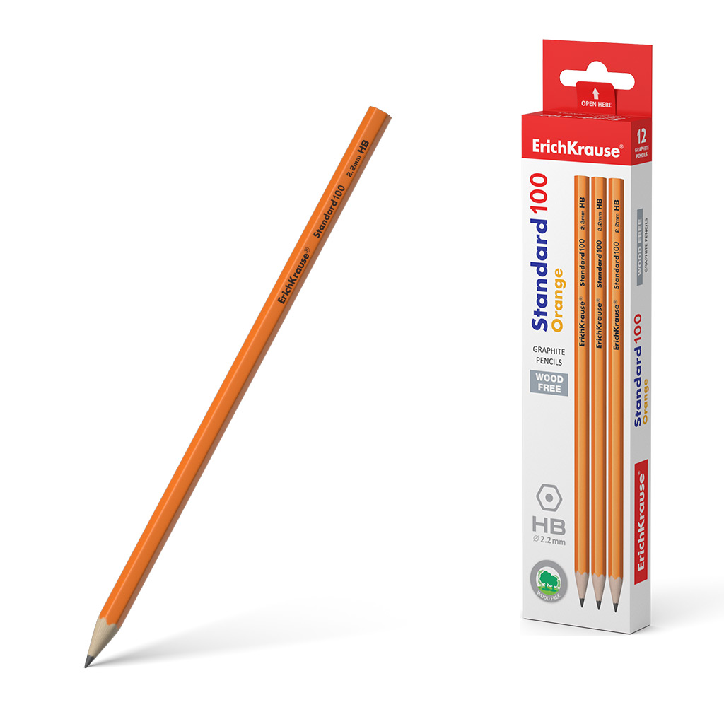 Чернографитный карандаш пластиковый ErichKrause Standard 101 Orange, шестигранный, HB (в коробке по 12 шт.)