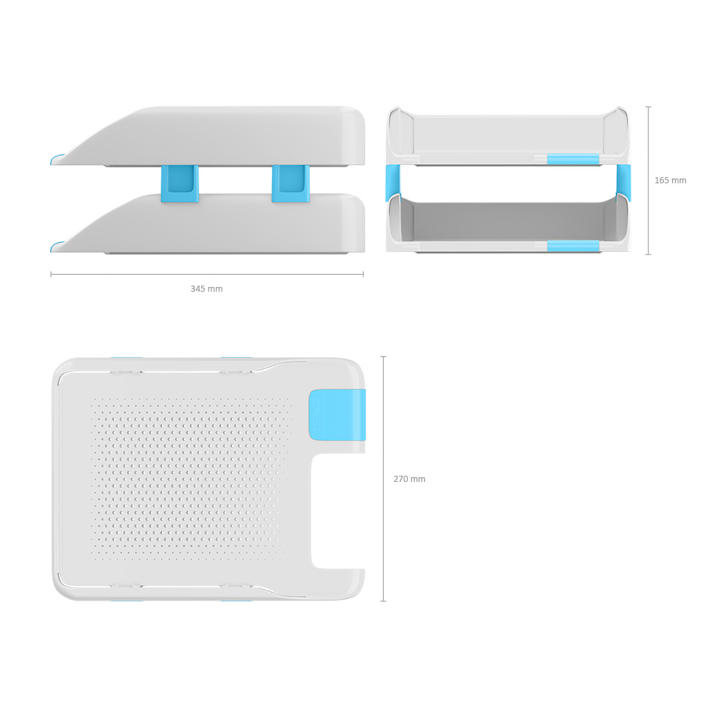 Набор из 2 пластиковых лотков для бумаг с боковыми креплениями ErichKrause® Forte, Pastel, белый с голубой вставкой
