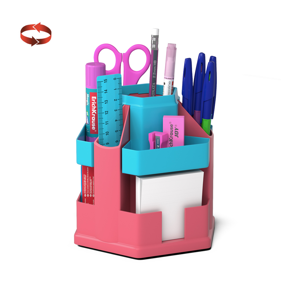 Набор настольный вращающийся пластиковый ErichKrause® Office, Bubble Gum, розовый с голубой вставкой