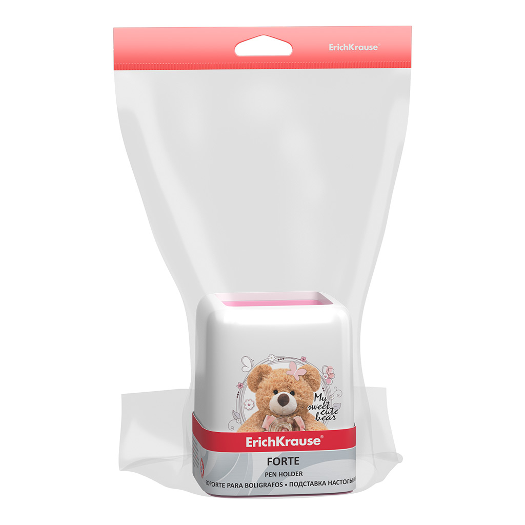 Подставка настольная пластиковая ErichKrause® Forte, Teddy Bear, белая с розовой пастельной вставкой