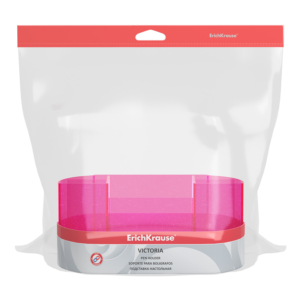 Подставка настольная пластиковая ErichKrause® Victoria, Glitter, розовый