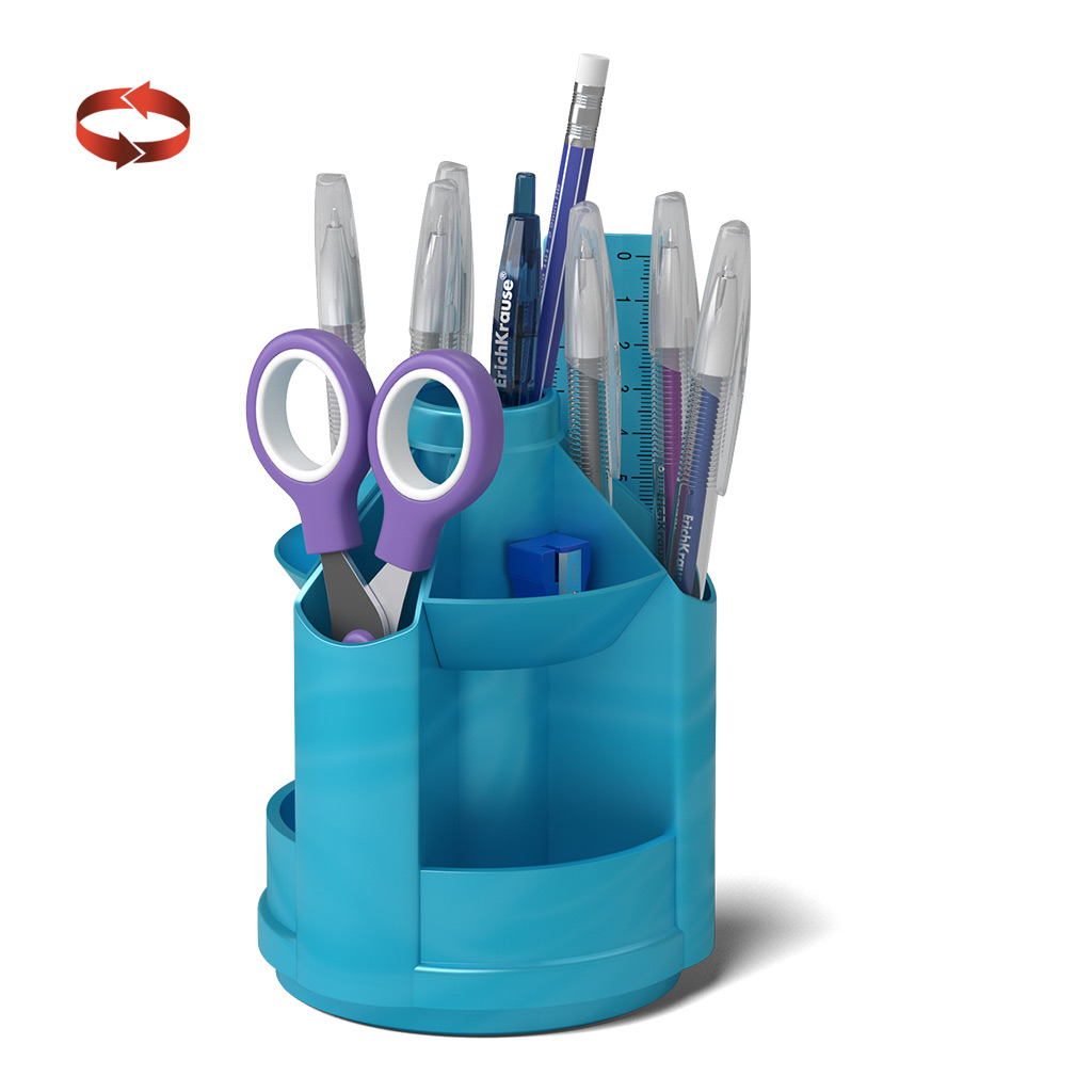 Набор настольный вращающийся пластиковый ErichKrause® Mini Desk, Ice Metallic, голубой