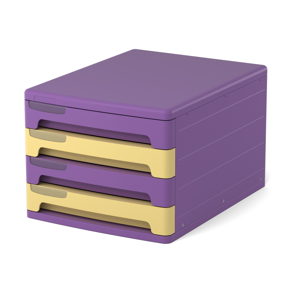 Файл-кабинет 4-секционный пластиковый ErichKrause® Iris, фиолетовый с желтыми и фиолетовыми ящиками