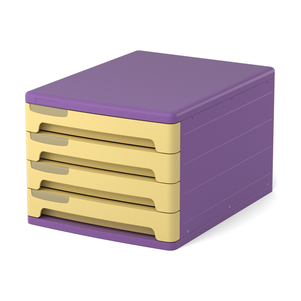 Файл-кабинет 4-секционный пластиковый ErichKrause® Iris, фиолетовый с желтыми ящиками