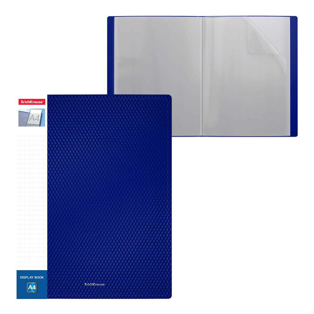 Папка файловая пластиковая с карманом на корешке ErichKrause Diamond Total Blue, с 40 карманами, A4, синий (в пакете по 4 шт.)