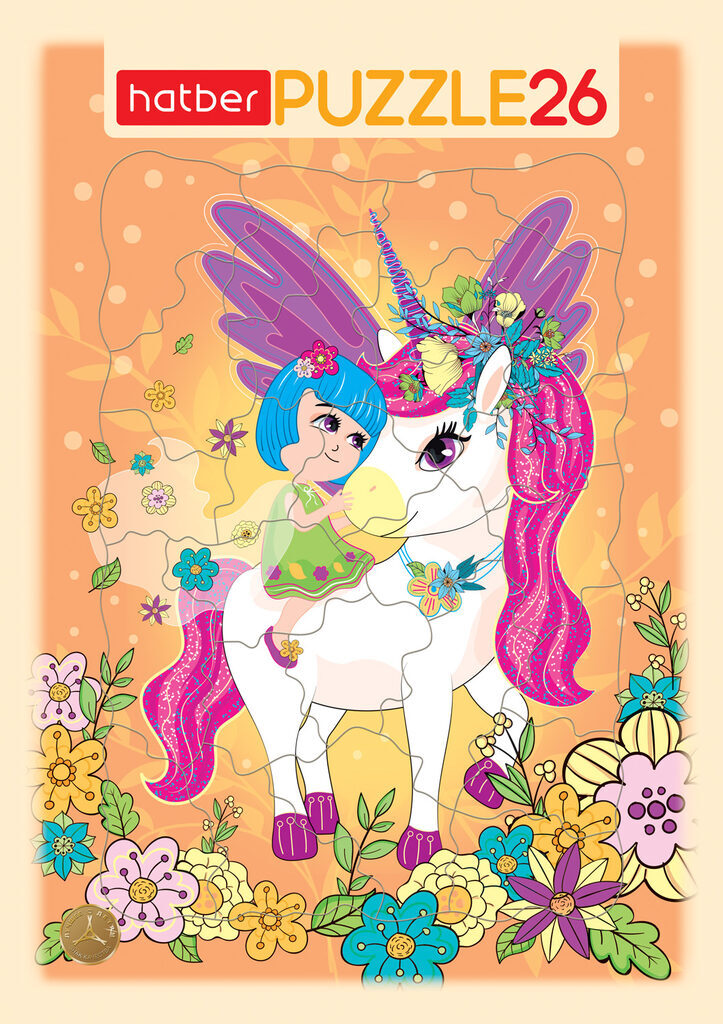 Пазл-рамка 300*200мм. 26 элементов "Единорожка"*