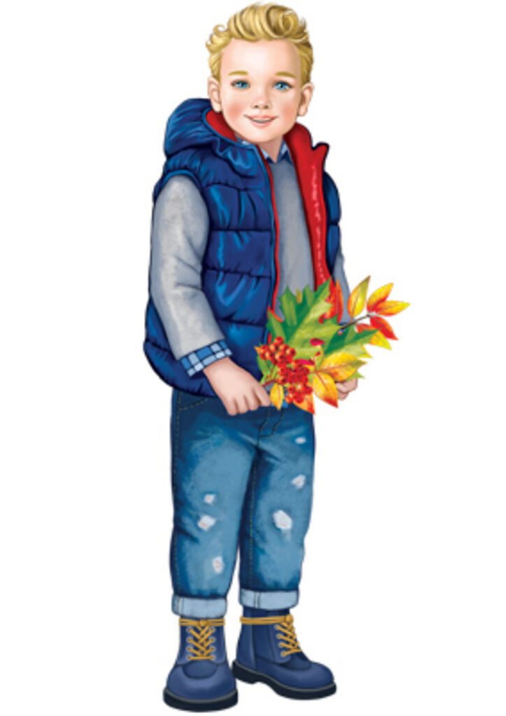 Плакат фигурный 20*30см "Мальчик с осенними листьями"