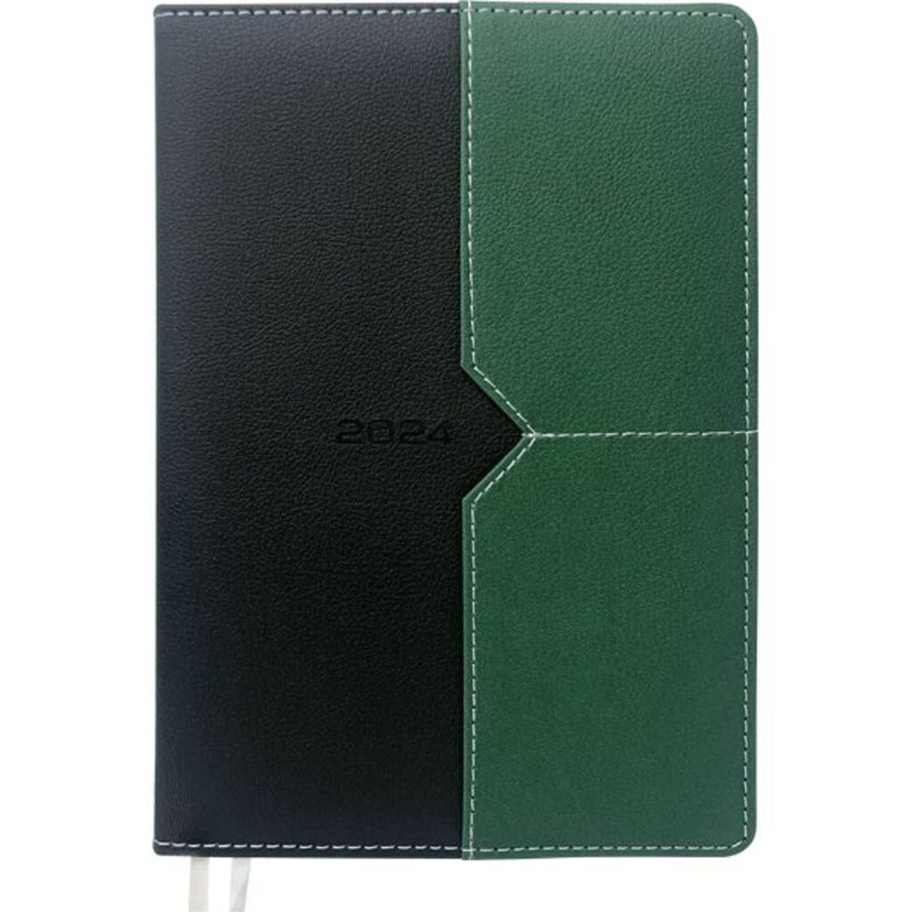 Ежедневник дат. 2024г А5 deVENTE Loft 352стр.,черный с зеленым, тв.обложка, кожзам, ляссе,70г/м2