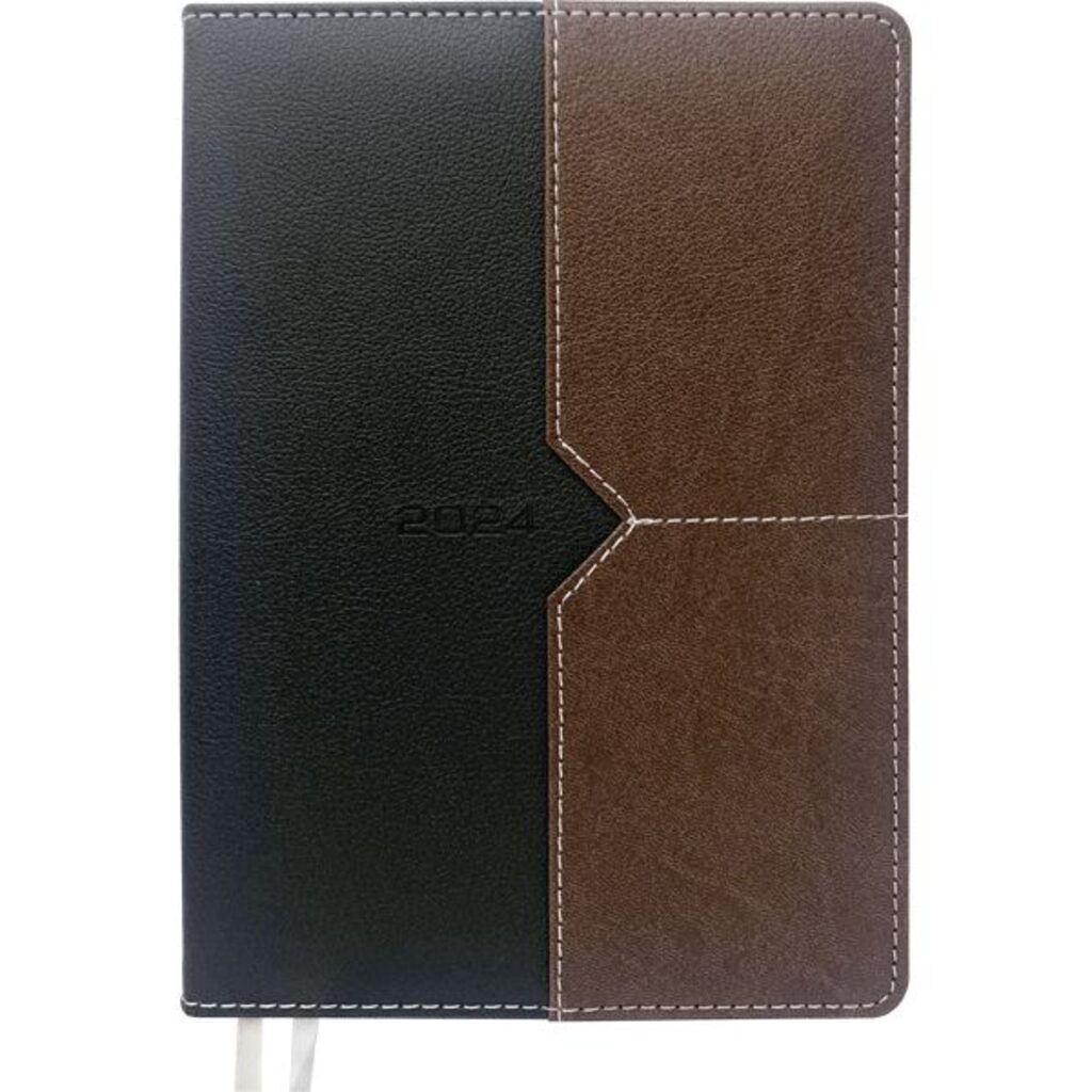 Ежедневник дат. 2024г А5 deVENTE Loft 352стр.,черный с коричневым, тв.обложка, кожзам, ляссе,70г/м2